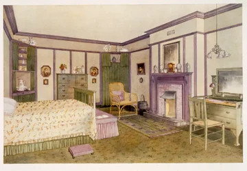 Green and mauve bedroom